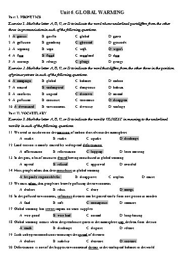Bài tập Tiếng Anh Lớp 11 Global Success - Unit 6: Global warming (Kèm đáp án)