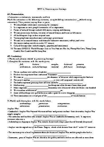 Bài tập Tiếng Anh Lớp 11 Global Success - Unit 6: Preserving our heritage (Có đáp án)