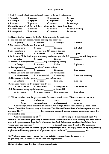 Bài tập Tiếng Anh Lớp 11 Global Success - Unit 6: Test 1 (Có đáp án)