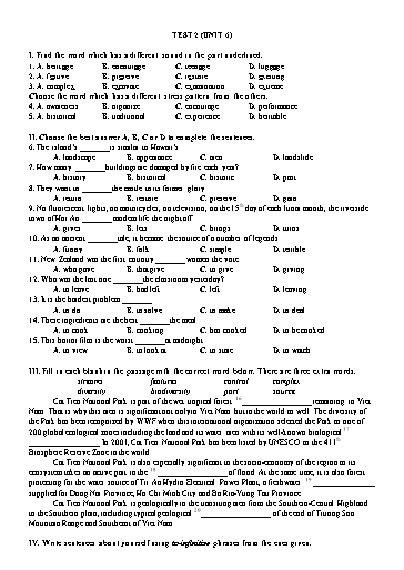 Bài tập Tiếng Anh Lớp 11 Global Success - Unit 6: Test 2 (Có đáp án)