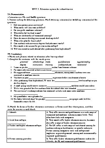 Bài tập Tiếng Anh Lớp 11 Global Success - Unit 7: Education options for school leavers (Có đáp án)