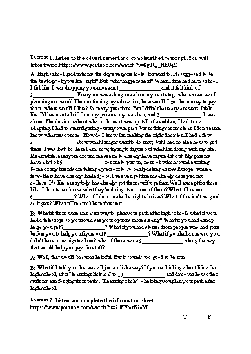 Bài tập Tiếng Anh Lớp 11 Global Success - Unit 7 - Phần: Listening (Có đáp án)