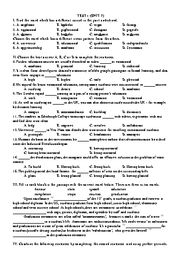 Bài tập Tiếng Anh Lớp 11 Global Success - Unit 7: Test 1 (Có đáp án)