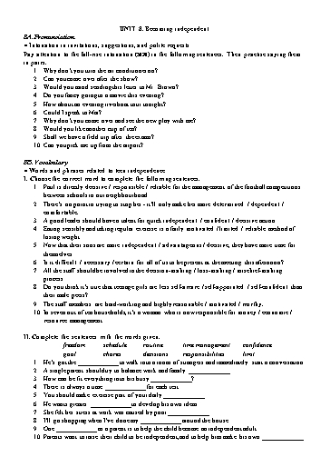 Bài tập Tiếng Anh Lớp 11 Global Success - Unit 8: Becoming independent (Có đáp án)