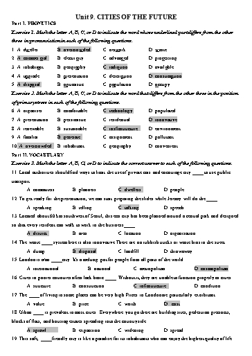 Bài tập Tiếng Anh Lớp 11 Global Success - Unit 9: Cities of the future (Kèm đáp án)