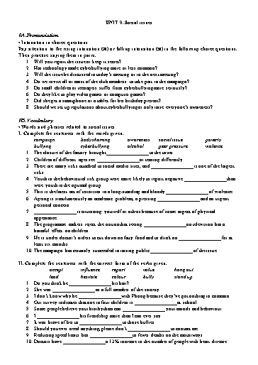 Bài tập Tiếng Anh Lớp 11 Global Success - Unit 9: Social issues (Có đáp án)