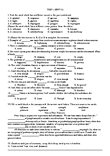 Bài tập Tiếng Anh Lớp 11 Global Success - Unit 9: Test 1 (Có đáp án)