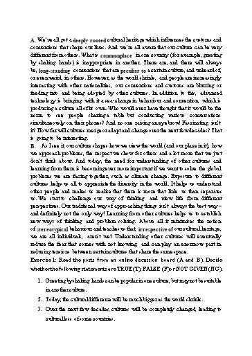 Bài tập Tiếng Anh Lớp 12 Global Success Extra - Unit 2 - Phần: Reading (Có đáp án)