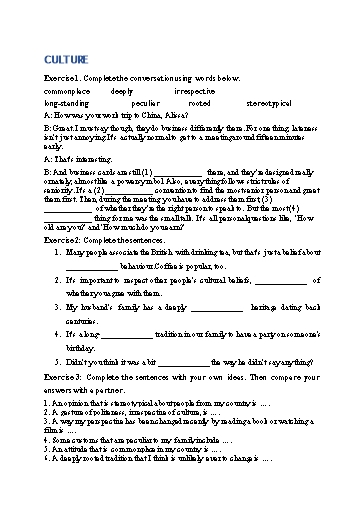 Bài tập Tiếng Anh Lớp 12 Global Success Extra - Unit 2 - Phần: Vocabulary (Có đáp án)