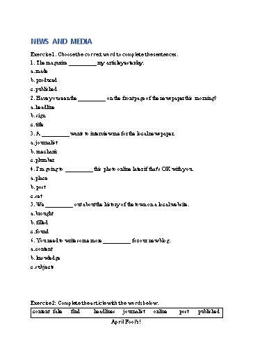 Bài tập Tiếng Anh Lớp 12 Global Success Extra - Unit 7 - Phần: Vocabulary (Có đáp án)