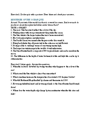 Bài tập Tiếng Anh Lớp 12 Global Success Extra - Unit 8 - Phần: Listening (Có file nghe và đáp án)