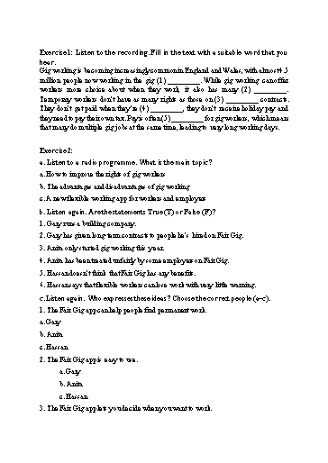 Bài tập Tiếng Anh Lớp 12 Global Success - Unit 5 - Phần: Listening (Có file nghe và đáp án)