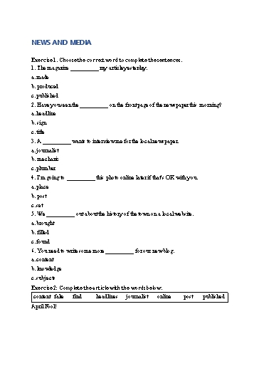 Bài tập Tiếng Anh Lớp 12 Global Success - Unit 7 - Phần: Vocabulary (Có đáp án)