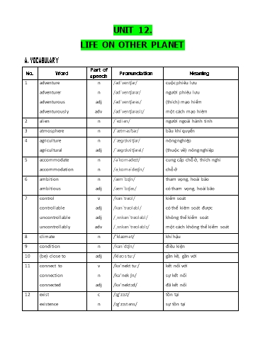 Bài tập Tiếng Anh Lớp 8 Global Success - Unit 12: Life on other planet