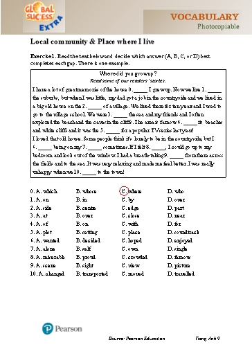 Bài tập Tiếng Anh Lớp 9 Global Success - Unit 1 - Phần: Vocabulary (Có đáp án)
