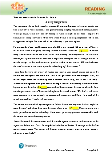 Bài tập Tiếng Anh Lớp 9 Global Success - Unit 10 - Phần: Reading (Có đáp án)
