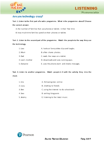 Bài tập Tiếng Anh Lớp 9 Global Success - Unit 11 - Phần: Listening (Có đáp án)