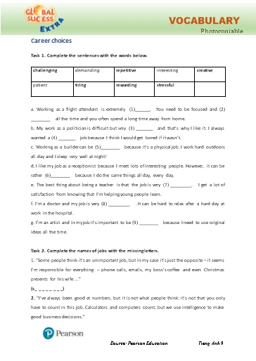 Bài tập Tiếng Anh Lớp 9 Global Success - Unit 12 - Phần: Vocabulary (Có đáp án)