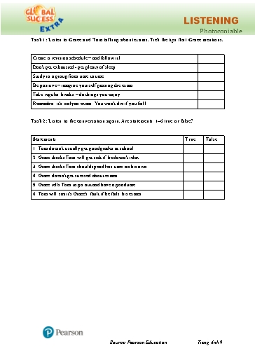 Bài tập Tiếng Anh Lớp 9 Global Success - Unit 3 - Phần: Listening (Có đáp án)