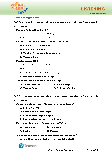 Bài tập Tiếng Anh Lớp 9 Global Success - Unit 4 - Phần: Listening (Có đáp án)
