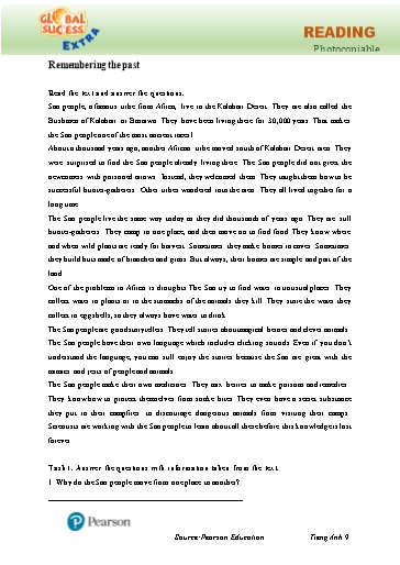 Bài tập Tiếng Anh Lớp 9 Global Success - Unit 4 - Phần: Reading (Có đáp án)