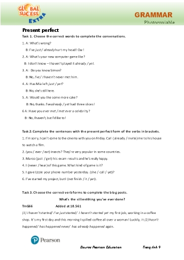 Bài tập Tiếng Anh Lớp 9 Global Success - Unit 5 - Phần: Grammar (Có đáp án)