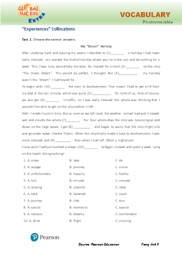 Bài tập Tiếng Anh Lớp 9 Global Success - Unit 5 - Phần: Vocabulary (Có đáp án)