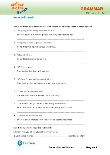 Bài tập Tiếng Anh Lớp 9 Global Success - Unit 7 - Phần: Grammar (Có đáp án)