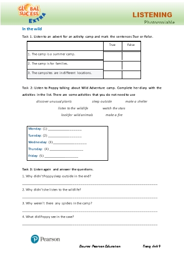 Bài tập Tiếng Anh Lớp 9 Global Success - Unit 7 - Phần: Listening (Có đáp án)