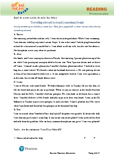 Bài tập Tiếng Anh Lớp 9 Global Success - Unit 8 - Phần: Reading (Có đáp án)