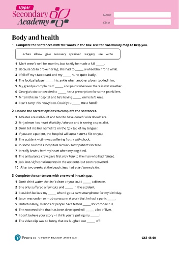 Bài tập từ vựng Tiếng Anh Lớp 11 Global Success - Body and health (Có đáp án)