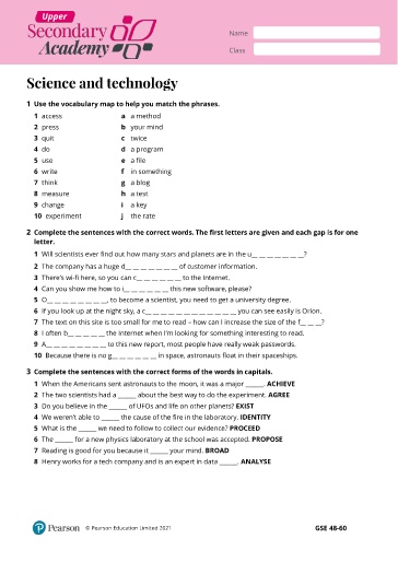 Bài tập từ vựng Tiếng Anh Lớp 11 Global Success - Science and technology (Có đáp án)