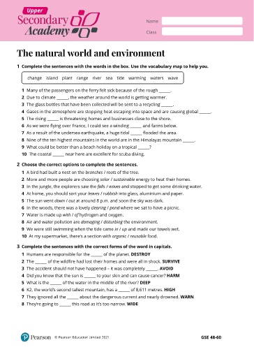 Bài tập từ vựng Tiếng Anh Lớp 11 Global Success - The natural world and environment (Có đáp án)