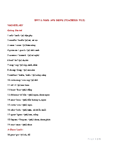 Bài tập từ vựng Tiếng Anh Lớp 7 Global Success - Unit 5: Food and drink (Có đáp án)