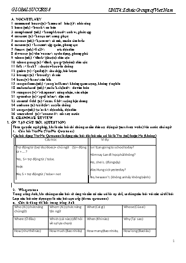Bài tập từ vựng và ngữ pháp Tiếng Anh Lớp 8 Global Success - Unit 4: Ethnic groups of Vietnam