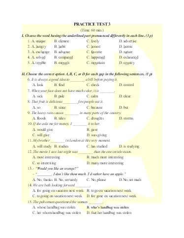 Bổ trợ ôn thi vào Lớp 10 Tiếng Anh Global Success - Bài số 3 (Có đáp án)