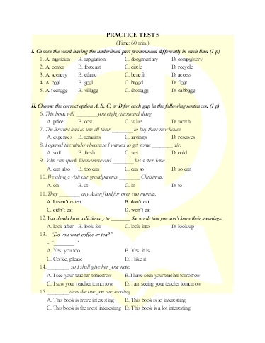 Bổ trợ ôn thi vào Lớp 10 Tiếng Anh Global Success - Bài số 5 (Có đáp án)