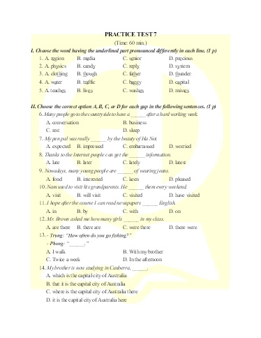Bổ trợ ôn thi vào Lớp 10 Tiếng Anh Global Success - Bài số 7 (Có đáp án)