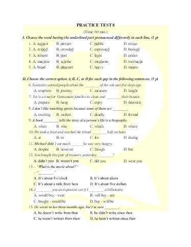 Bổ trợ ôn thi vào Lớp 10 Tiếng Anh Global Success - Bài số 8 (Có đáp án)