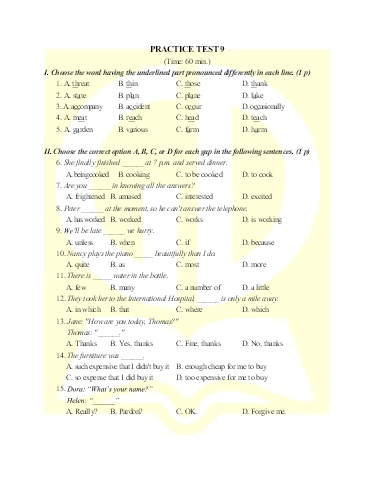 Bổ trợ ôn thi vào Lớp 10 Tiếng Anh Global Success - Bài số 9 (Có đáp án)