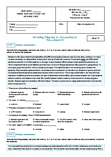 Bồi dưỡng Tiếng Anh Lớp 10 Global Success - Mã đề: 10 (Có đáp án) Bồi dưỡng Tiếng Anh Lớp 10 Global Success - Mã đề: 10 (Có đáp án)