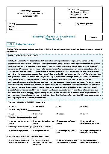 Bồi dưỡng Tiếng Anh Lớp 10 Global Success - Mã đề: 9 (Có đáp án)