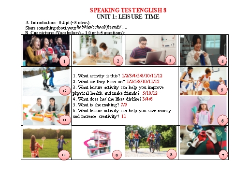Chủ đề thi nói Tiếng Anh Lớp 8 Global Success - Unit 1: Leisure time (Có gợi ý)