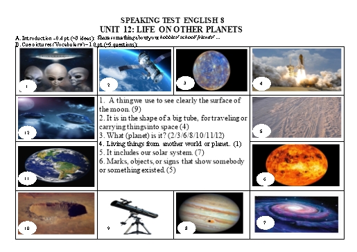 Chủ đề thi nói Tiếng Anh Lớp 8 Global Success - Unit 12: Life on other planets (Có gợi ý)
