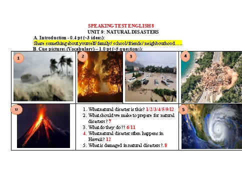 Chủ đề thi nói Tiếng Anh Lớp 8 Global Success - Unit 9: Natural disasters (Có gợi ý)