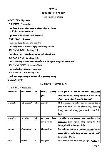 Chuyên đề Tiếng Anh Lớp 7 Global Success - Unit 10: Sources of energy (Có đáp án)