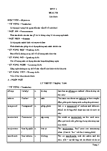 Chuyên đề Tiếng Anh Lớp 7 Global Success - Unit 2: Health (Có đáp án)