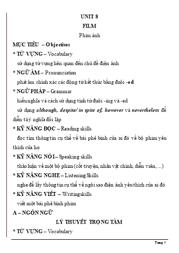 Chuyên đề Tiếng Anh Lớp 7 Global Success - Unit 8: Films (Có đáp án)