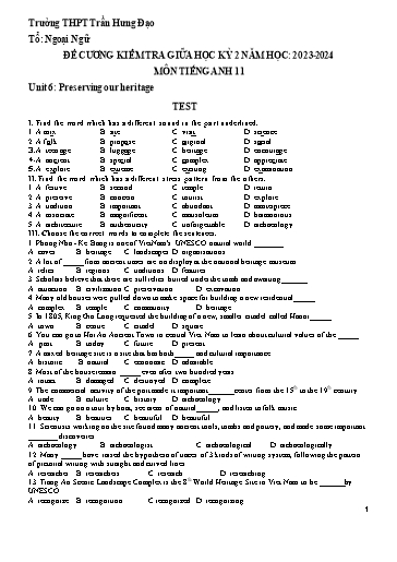 Đề cương kiểm tra giữa học kì 2 Tiếng Anh Lớp 11 Global Success - Năm học 2023-2024 - Trường THPT Trần Hưng Đạo (Có đáp án)