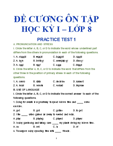 Đề cương ôn tập cuối học kì 1 Tiếng Anh Lớp 8 Global Success (Có đáp án)